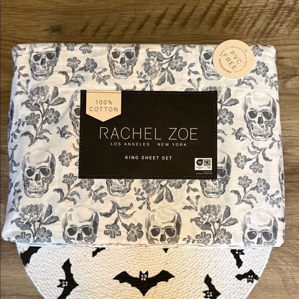 Rachel Zoe Gray Skull and Floral King Sheet Set